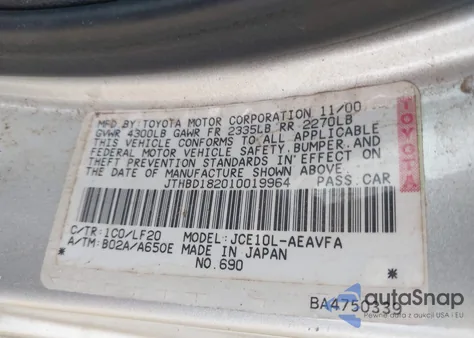 2001 Lexus Is 300 z USA, uszkodzony, nr VIN JTHBD182010019964